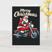 Biker Santa Cool Motorcycle Merry Christmas Black カード (黄色い花)