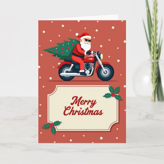 Biker Santa Motorcycle Merry Christmas Card カード (正面)