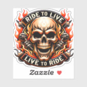 ​Biker Skull Ride to Live Live to Ride Fiery Graph シール (シート)