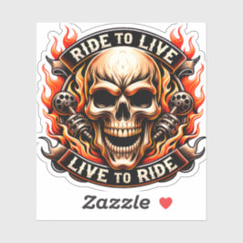 ​Biker Skull Ride to Live Live to Ride Fiery Graph シール