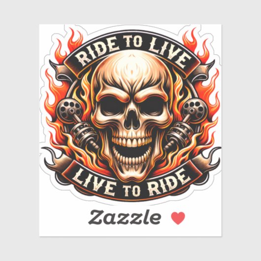 ​Biker Skull Ride to Live Live to Ride Fiery Graph シール (シート)