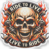 ​Biker Skull Ride to Live Live to Ride Fiery Graph シール (正面)