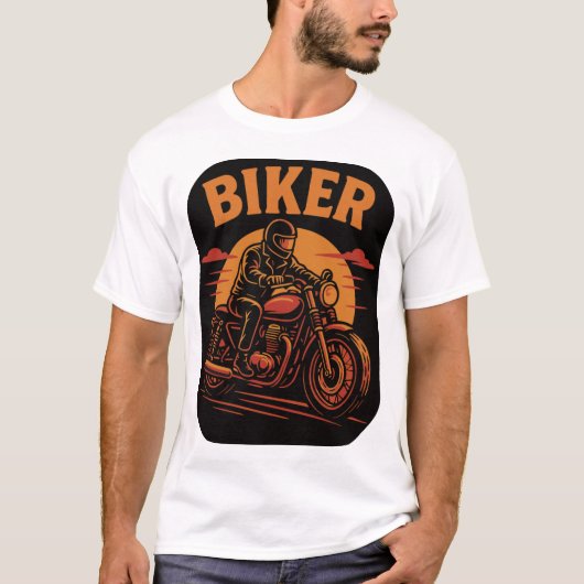 Biker stilvolle Motorradfahrer Illustration Tシャツ (正面)