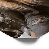 Biker Woman Pink Bubble Gum Bubble Stylish ポスター (角)