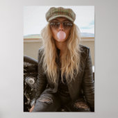 Biker Woman Pink Bubble Gum Bubble Stylish ポスター (正面)