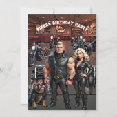 Bikers Bar Birthday Party Couple Bulldog Bikes 招待状 (正面)