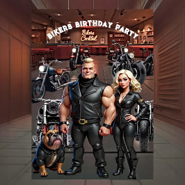 Bikers Bar Birthday Party Couple Bulldog Bikes 招待状