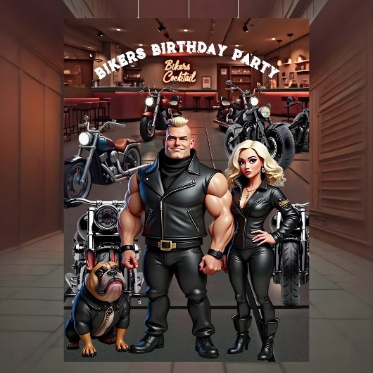Bikers Bar Birthday Party Couple Bulldog Bikes 招待状