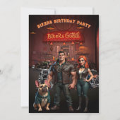 Bikers Bar Birthday Party Couple Muscle Bulldog  招待状 (正面)