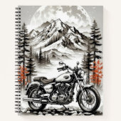 Biker's Mountain Retreat: Motorcycle Under moon ノートブック (正面)