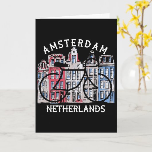 Biking Amsterdam Netherlands Graphic  カード (黄色い花)