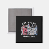 Biking Amsterdam Netherlands Graphic  マグネット (正面/裏面)