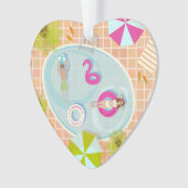 Bikini girl and guy playing swimming pool game オーナメント (正面)