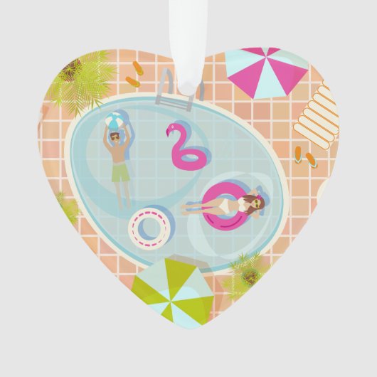 Bikini girl and guy playing swimming pool game オーナメント (正面)