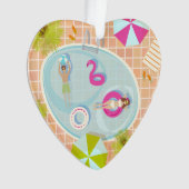 Bikini girl and guy playing swimming pool game オーナメント (正面)