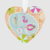 Bikini girl and guy playing swimming pool game オーナメント (裏面)