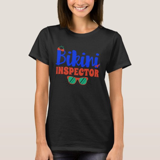 Bikini Inspector Adult Pun Pool Party Tシャツ (正面)