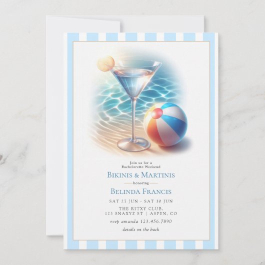 Bikinis and Martinis Bachelorette Weekend 招待状 (正面)