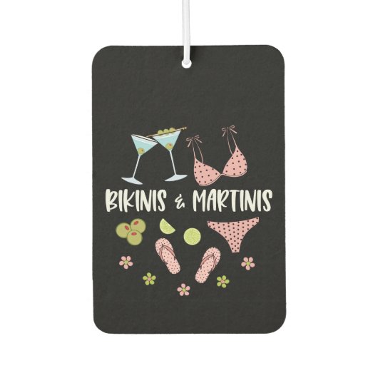 Bikinis and Martinis Cute Beach Vibes Pink Polka D カーエアーフレッシュナー (正面)