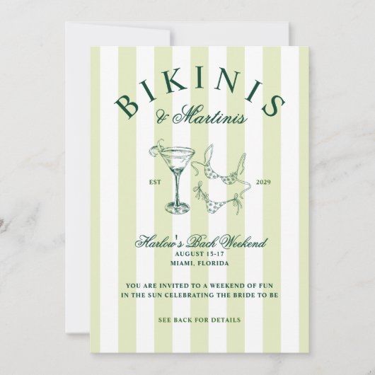 Bikinis and Martinis Vintage Bachelorette Weekend  招待状 (正面)