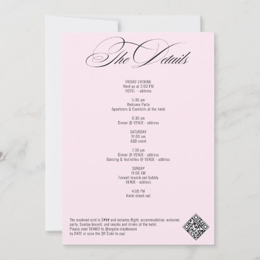 Bikinis & Martini Beach Bach Tropical Bachelorette 招待状 (裏面)