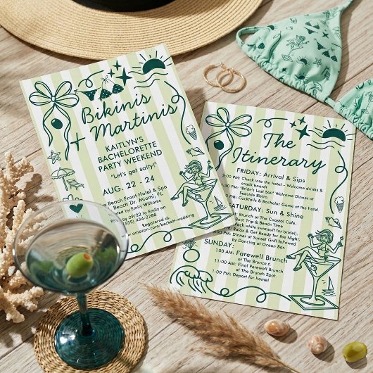 Bikinis & Martinis Bachelorette Party Itinerary 招待状
