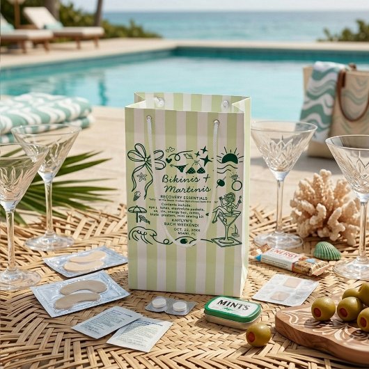 Bikinis & Martinis Bachelorette Party Recovery Kit スモールペーパーバッグ