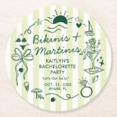 Bikinis & Martinis Beach Bachelorette Party Custom ラウンドペーパーコースター (正面)