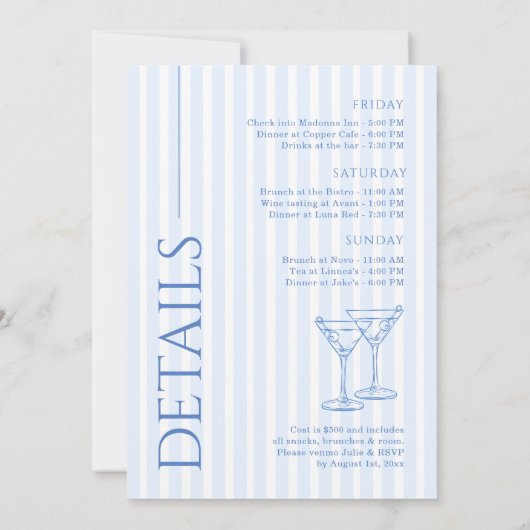 Bikinis & Martinis Green Bachelorette Weekend Invi 招待状 (裏面)