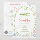 Bikinis & Martinis Hand Drawn Beach Bachelorette 招待状 (正面/裏面)