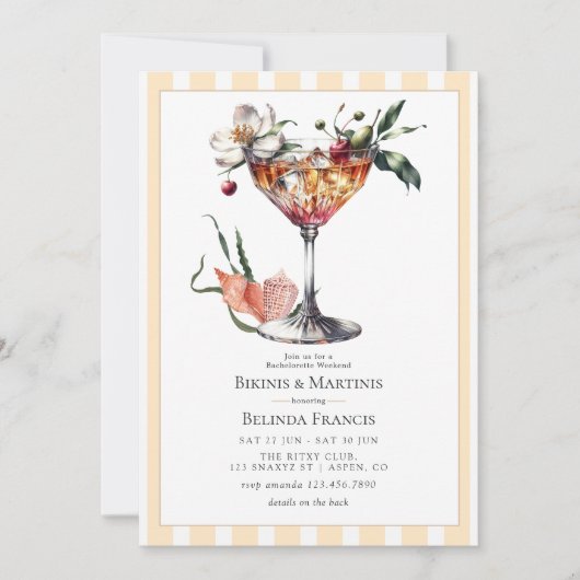 Bikinis & Martinis Tropical Bachelorette Weekend 招待状 (正面)