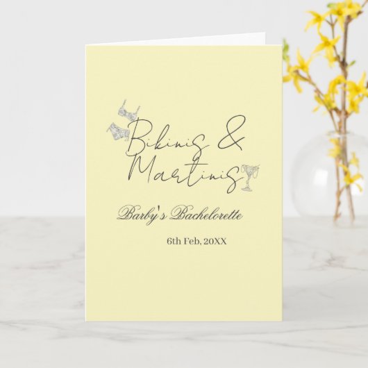 Bikins & Martinis bachelorette party yellow retro カード (黄色い花)
