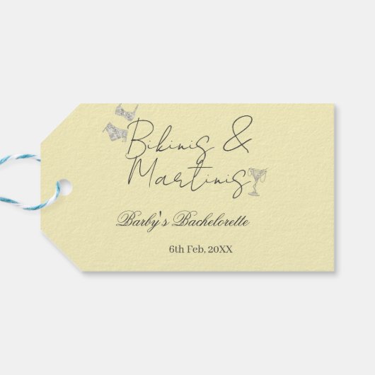 Bikins & Martinis bachelorette party yellow retro ギフトタグ (裏面横)