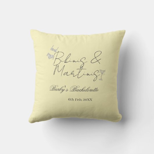 Bikins & Martinis bachelorette party yellow retro クッション (裏面)