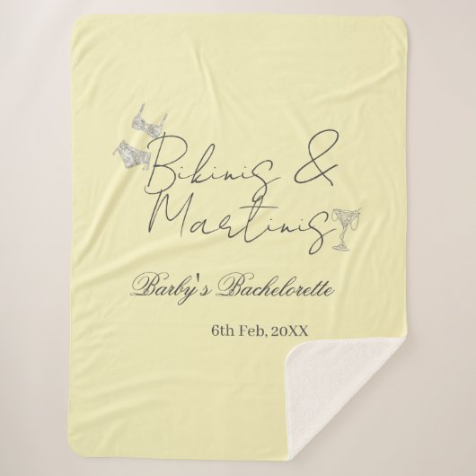 Bikins & Martinis bachelorette party yellow retro シェルパブランケット (正面)