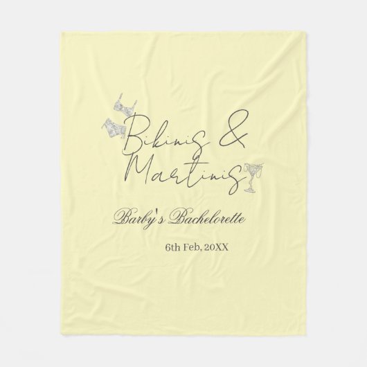 Bikins & Martinis bachelorette party yellow retro フリースブランケット (正面)