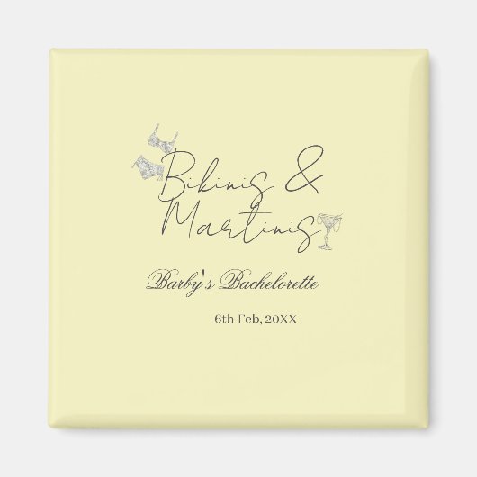 Bikins & Martinis bachelorette party yellow retro マグネット (正面)