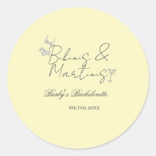 Bikins & Martinis bachelorette party yellow retro ラウンドシール (正面)