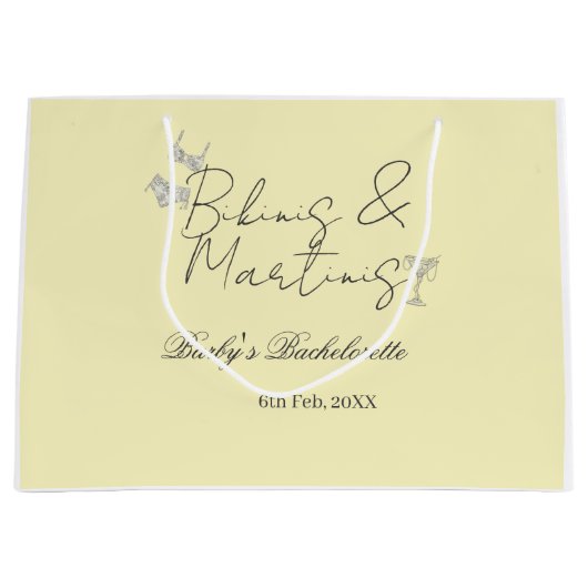 Bikins & Martinis bachelorette party yellow retro ラージペーパーバッグ (正面)