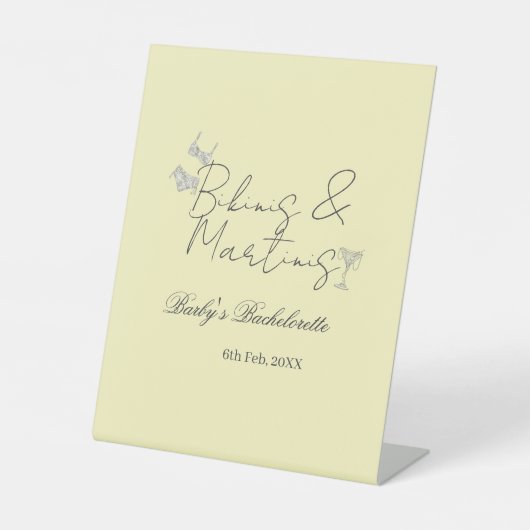 Bikins & Martinis bachelorette party yellow retro 台座サイン (正面)