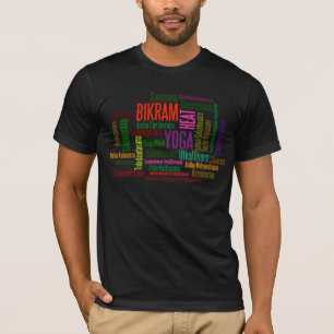 Bikramの熱いヨガカラフルなAsanasは単語の雲を提起します Tシャツ