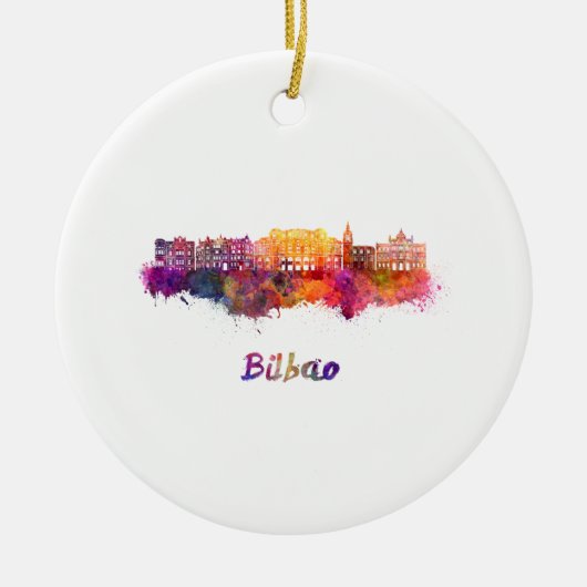 Bilbao skyline in watercolor セラミックオーナメント (正面)