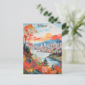 Bilbao Spain Travel City Painting Aesthetic ポストカード (スタンド正面)