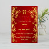  BILINGUAL Gold Frame Red Chinese Wedding 箔招待状 (立ち正面)