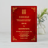  BILINGUAL Gold Frame Red Chinese Wedding 箔招待状 (立ち正面)