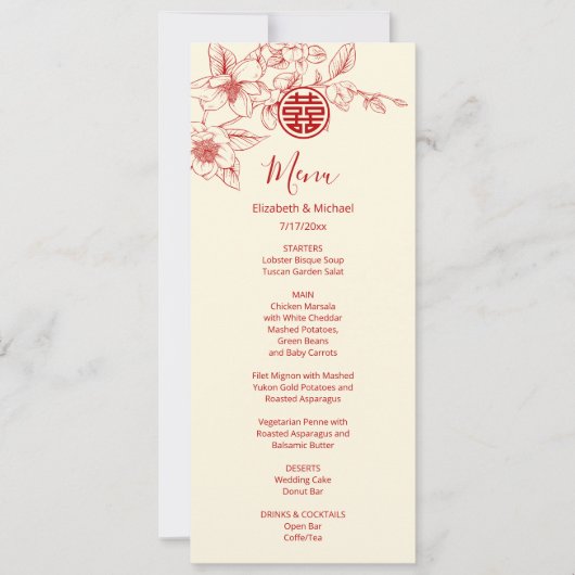 BILINGUAL Magnolia Chinese Wedding Menu Card 招待状 (正面)