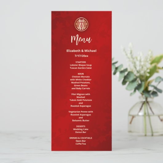 BILINGUAL Modern Red Chinese Wedding 招待状 (スタンド正面)