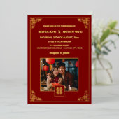 BILINGUAL Photo Red Gold Chinese Wedding 箔招待状 (立ち正面)