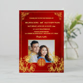 BILINGUAL Photo Red Gold Chinese Wedding 箔招待状 (立ち正面)