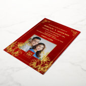 BILINGUAL Photo Red Gold Chinese Wedding 箔招待状 (回転した状態)